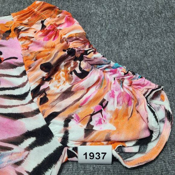 Jennifer Lopez Womens Jersey Top Blouse M Multicolor Stretch Graphic Print Boho - Picture 7 of 7